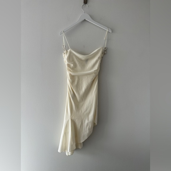 MACH & MACH Crystal Bow Embellished Draped Ivory Mini Dress 10 - Picture 13 of 15